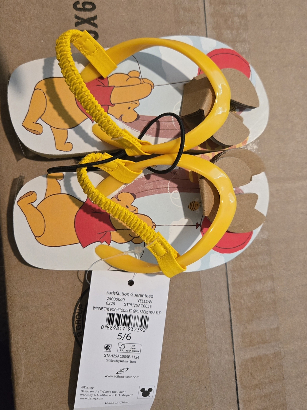 Disney Yellow Winnie the Pooh Kids Backstrap Flip Flops